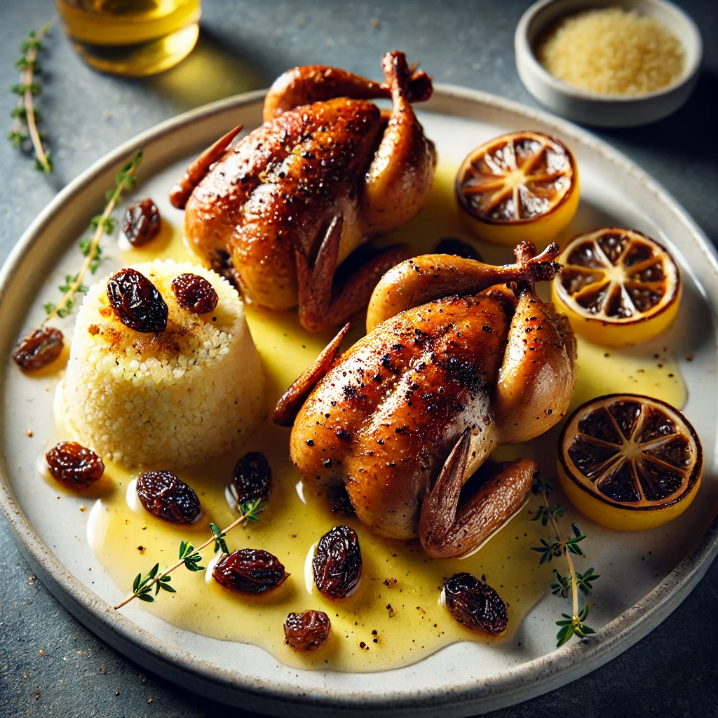 Cailles farcies aux raisins et au miel d’aubépine